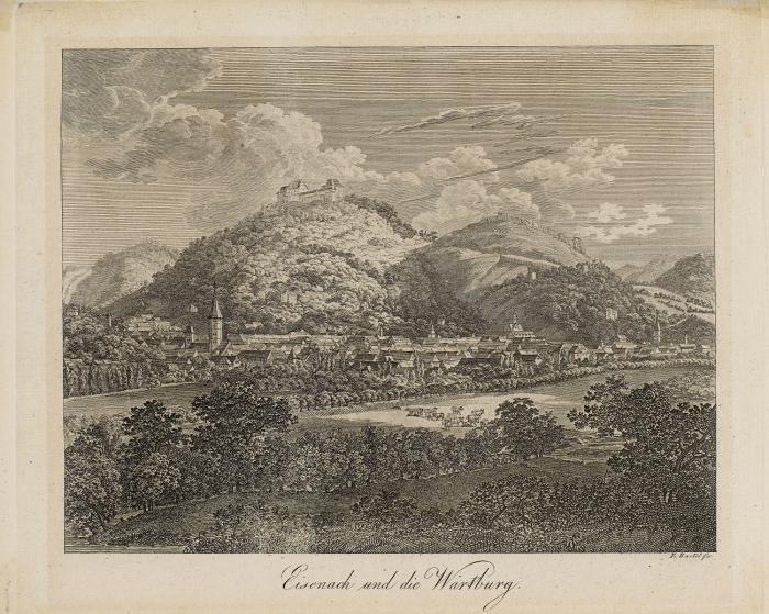 Eisenach. - Wartburg. Eisenach und die Wartburg, Gesamtansicht aus der Ferne.