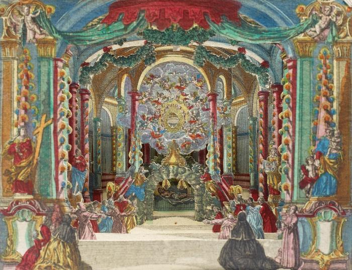 Diorama. - Heiliges Grab. Praesentation eines heiligen Grabes.
Folge von 6 Blatt (sechsfach gestaffeltes Diorama, ohne Proszenium).