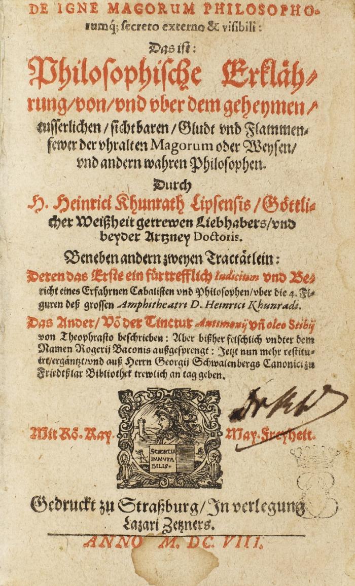 Alchemie. - Sammelband von 3 alchemistischen Schriften verschiedener Autoren, erschienen 1608. 14 x 8,6 cm. Pgt. mit hs. Rückentitel.