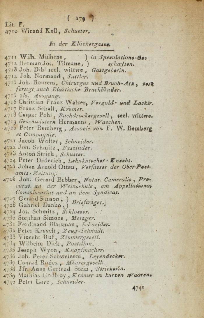 Verzeichnus der Stadt-Kölnischen Einwohner, nebst Bemerkung. Zum größten Nutzen der Einwohner und Fremden herausgegeben.