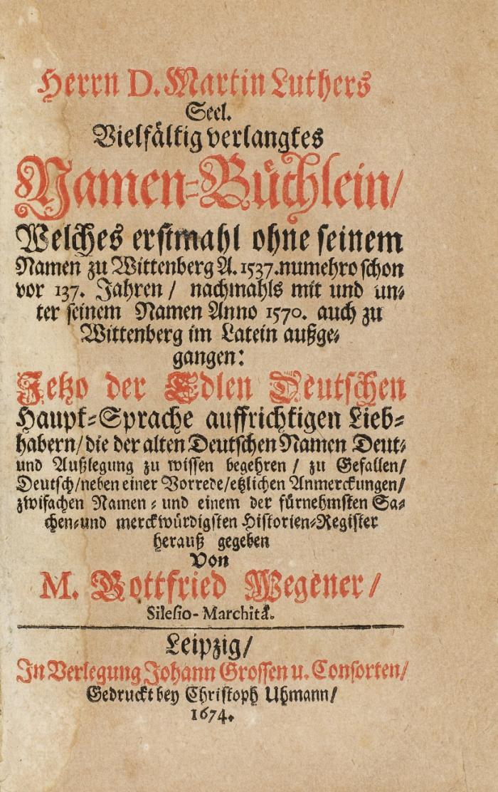 Vielfältig verlangtes Namen-Büchlein.
