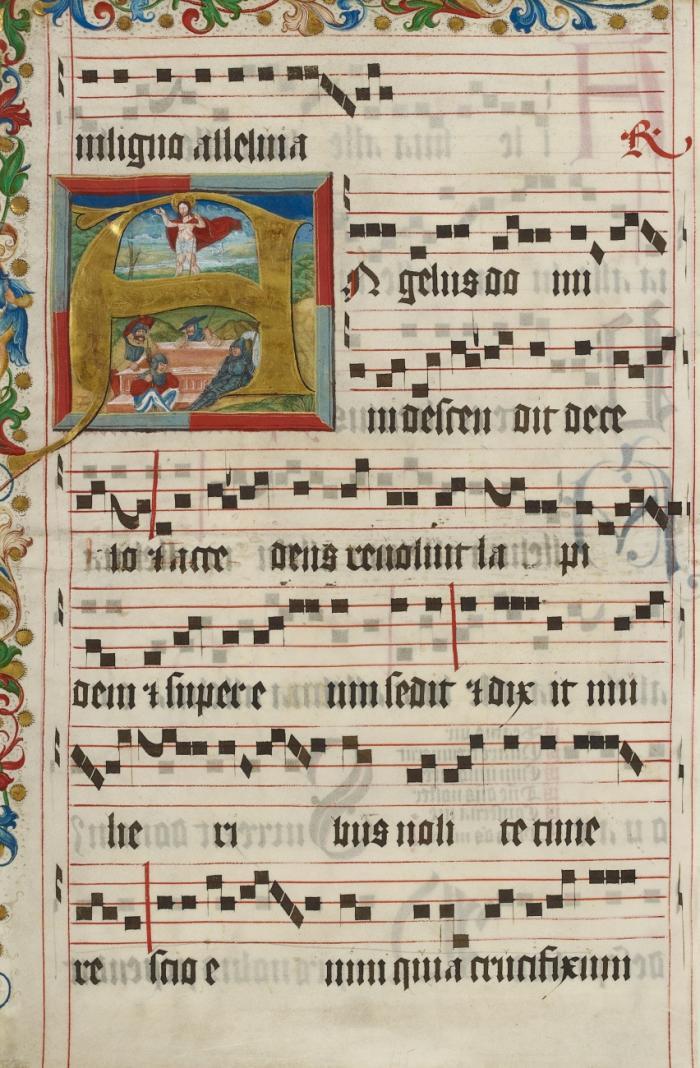 Antiphonar. - Einzelblatt aus einem Antiphonar, südliche Niederlande um 1480, mit großer historisierter Initiale 