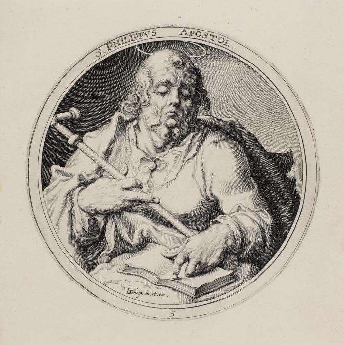 Hl. Philippus (Darstellung im Rund, mit Buch und Kreuz).