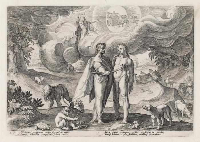 Prometheus erschafft den Menschen und beseelt ihn mit dem himmlischen Feuer / Lykaon verwandelt sich in einen Wolf.