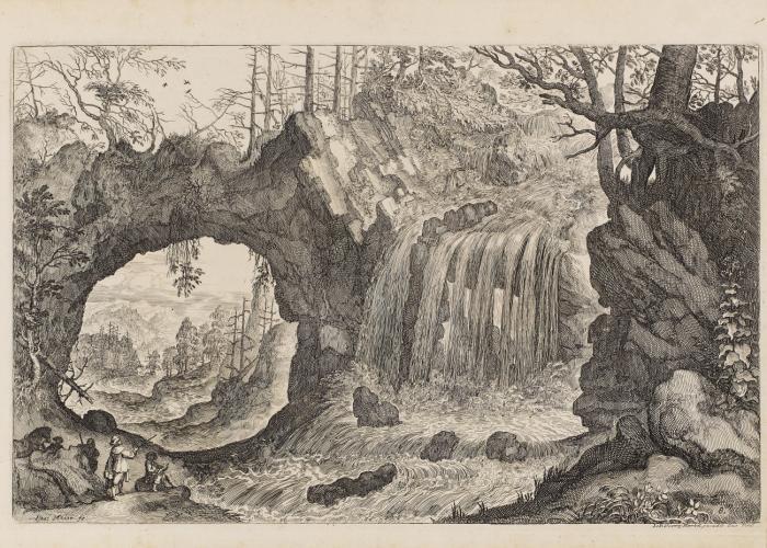Der Wasserfall rechts vom Felsbogen / Der Wasserfall rechts vom Felsen.