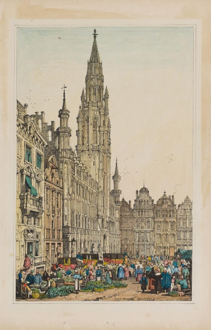 Belgien. - La Halle, Bruges / Hotel de Ville, Brussels / Ghent / Palais du Prince, Liege / Maline / Kraen Strate, Maline / Tournay.