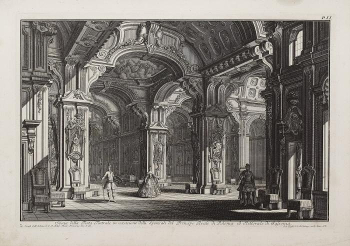 Scena della Festa Teatrale in occasione delli (degli) Sponsali del Principe Reale di Polonia ed Elettorale di Sassonia (... del Principe Elettorale di Baviera).