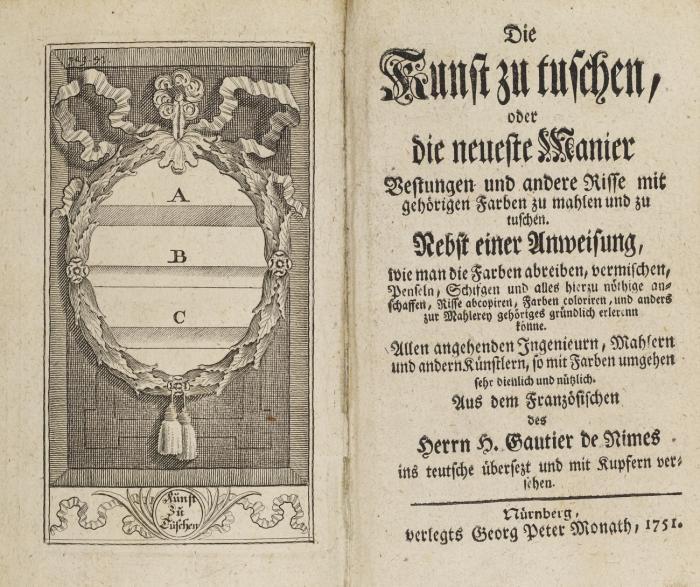 Die Kunst zu tuschen, oder die neueste Manier Vestungen und andere Risse mit gehörigen Farben zu mahlen und zu tuschen ... Aus dem Französischen.