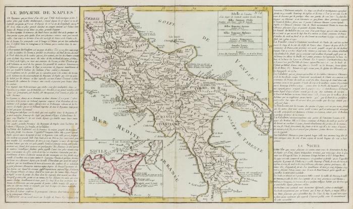 Italien. - Italie septentrionale / Etat de L'Eglise / Le Royaume de Naples. Oberitalien, Kirchenstaat, mittleres Italien sowie Süditalien mit Sizilien und ausführlicher Legende.