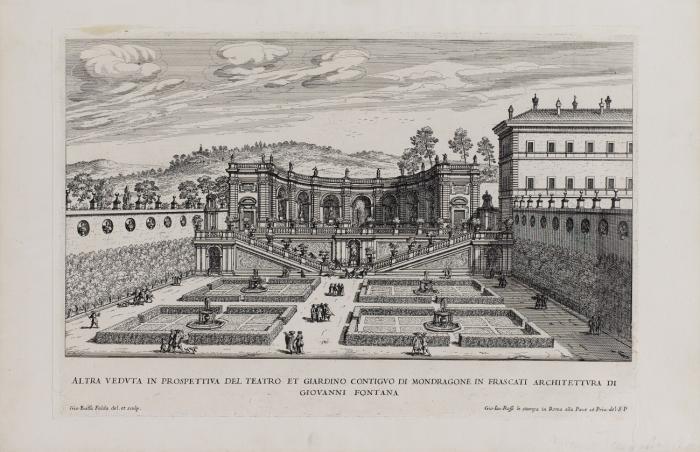 Rom. - Altra veduta in prospettiva del teatro et giardino contiguo di Mondragone in Frascati ... / Veduta della Piazza et Palazo di S. Marco in Roma.