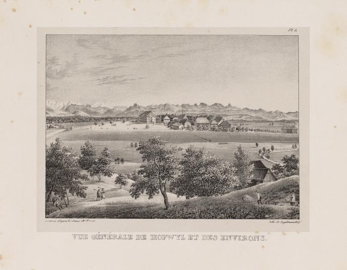Schweiz. -  Hofwil. 10 Blatt Lithographien auf aufgewalztem China von Fähnlein bei Engelmann, Beilage des Werkes von Philipp Emanuel von Fellenberg: Pädagogische Blätter von Hofwyl, 1843.
