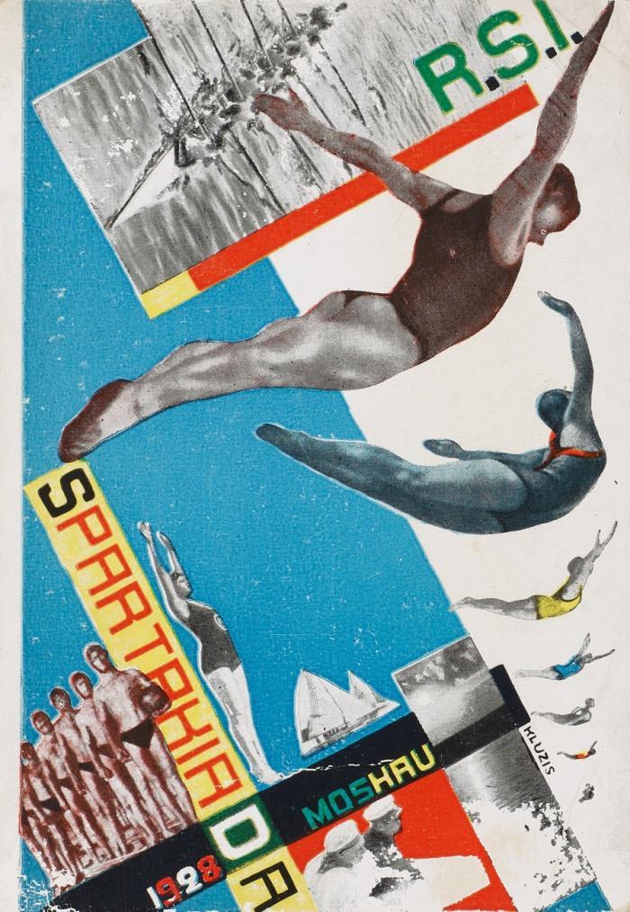 Spartakiade Moskau 1928 (Vsesojuznaja Spartakiada). Bildpostkarte zum Thema Schwimmen, Wassersport.