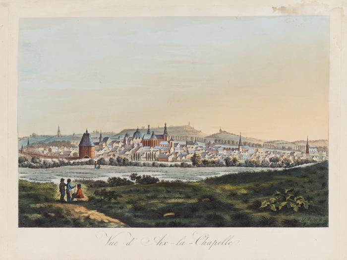 Aachen. - Vue d'Aix-la-Chapelle. Gesamtansicht von Aachen von der Burtscheider Höhe aus.