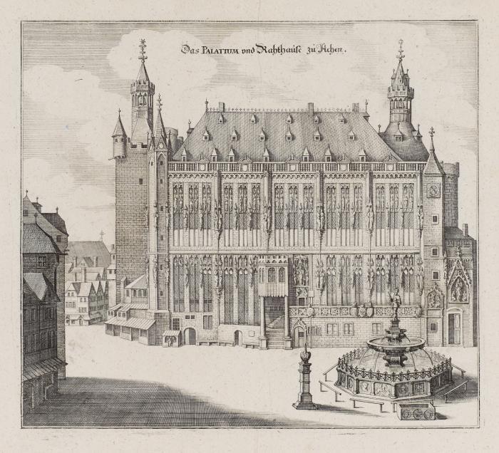 Aachen.- Das Palatium und Rahthause zu Aachen. Rathaus in Aachen.