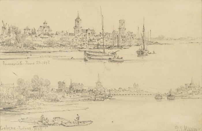 Nordrhein-Westfalen. Köln/Emmerich. - Cologne June 25.1835, Blick von Süden über den Rhein auf Köln und Deutz / Emmerich June 23.1835, Blick von Süden über den Rhein auf Emmerich 1835.