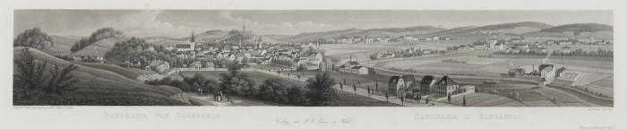Wuppertal-Elberfeld. - Panorama von Elberfeld. Panorama d'Elberfeld, Gesamtansicht von kleiner Anhöhe aus mit zahlreichen Spaziergängern u.a.