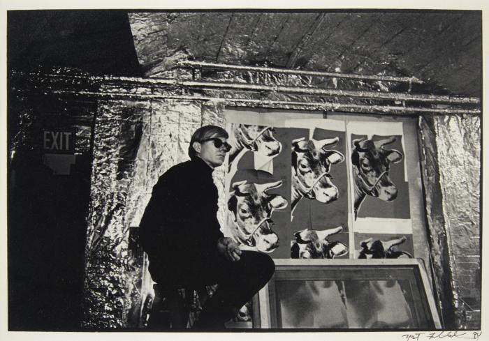 ANDY WARHOL IN HIS FACTORY WITH COWS