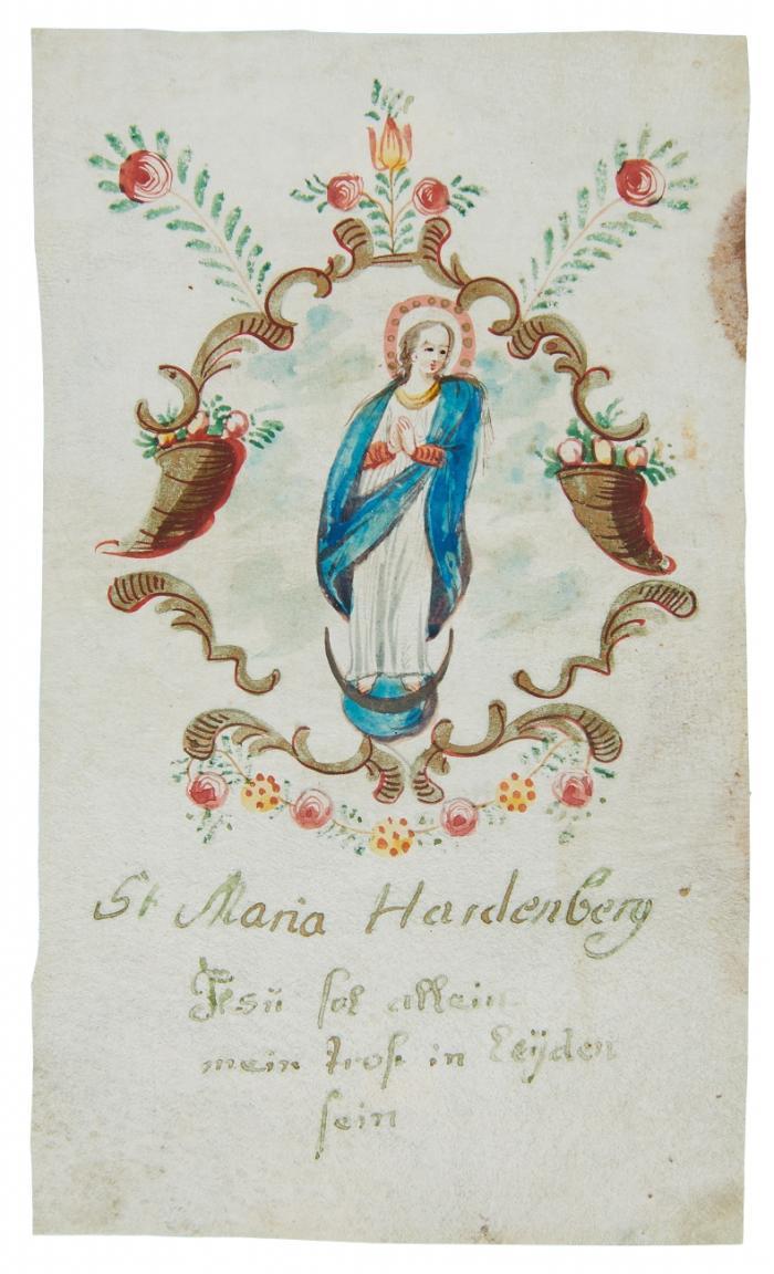 Andachtsgraphik. 3 Spitzenbilder (St. Johannes, Maria Hardenberg, St. Joseph).