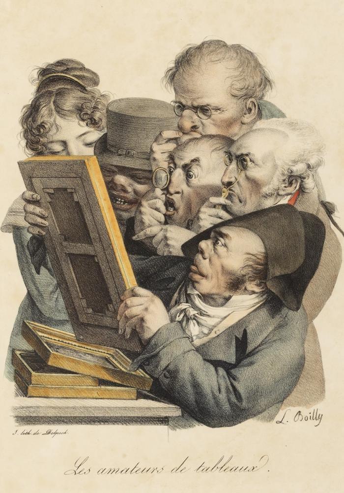 Karikatur. Les amateurs de tableaux (Die Kunstkenner). 1823-28.