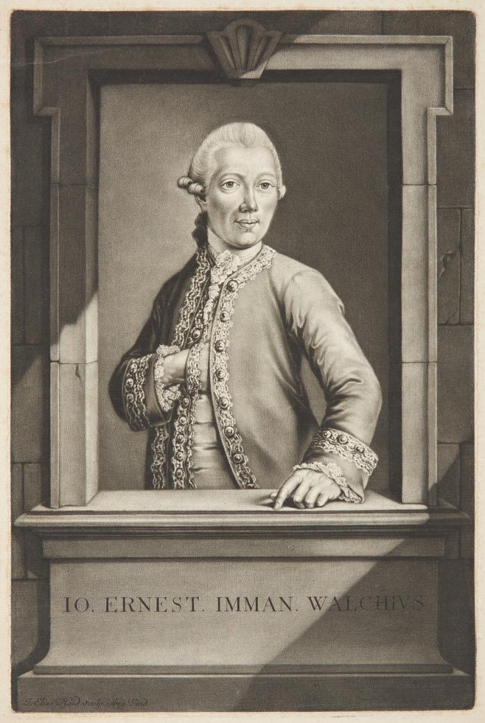 Porträts. – Mediziner u. Universalgelehrte. 
Andreas Elias Buchner (Erfurt 1701- 1769 Halle) / Friedrich Heinrich Wilhelm Martini (Ohrdruf 1729 - 1778 Berlin) /  Johann Heinrich Schulze (Colbitz 1687 - 1744 Halle) / Johann Ernst Immanuel Walch (Jena 1725 - 1778).