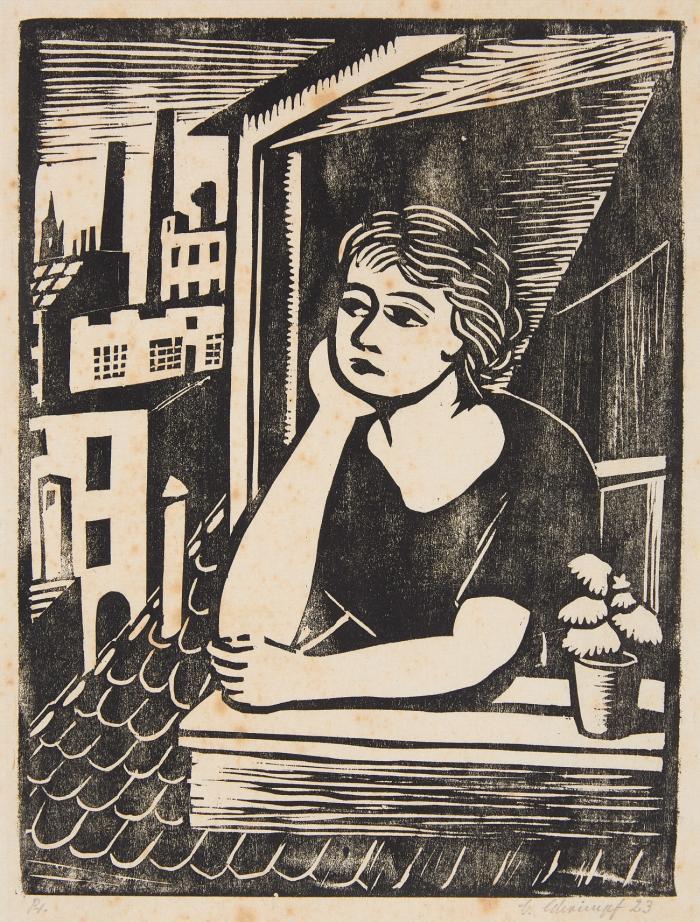 FRANZ VON ASSISI 1918 / MÄDCHEN, AUS EINEM DACHFENSTER SCHAUEND 1923