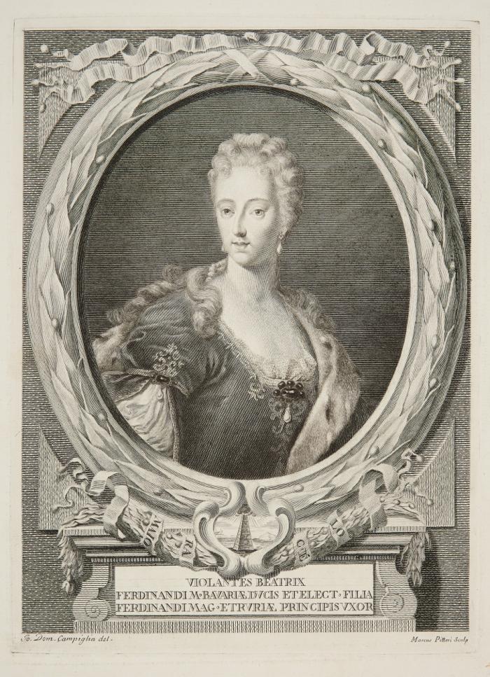 Familie. Violante Beatrix von Bayern (Tante). Kupferstich von Pitteri nach Campiglia.