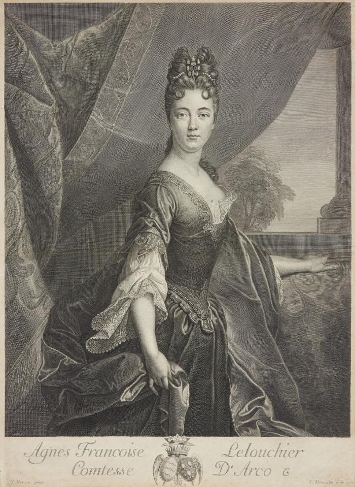 AGNÈS-FRANÇOISE LE LOUCHIER, Gräfin von Arco; Mätresse von Maximilian II. Emanuel
Um 1660 - 1717 Paris

Dreiviertelfigur in Draperie. 1700.
