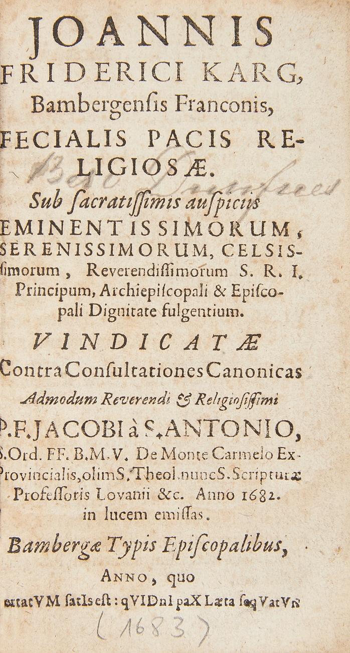 Fecialis pacis religiosæ. Vindicatæ contra consultationes canonicas admodum ... P. F. Jacobi à S. Antonio ... Anno 1682. in lucem emissas.