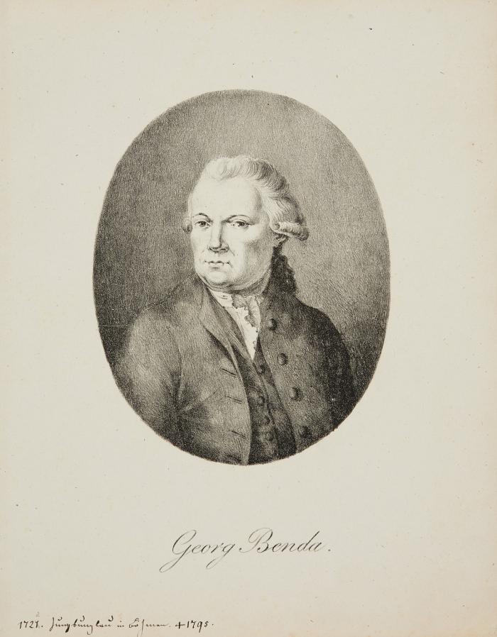 GEORG ANTON BENDA, böhmischer Kappellmeister und Komponist
Alt-Benatek an der Iser 1722 - 1795 Köstritz
Brustbild leicht nach links im Oval.
