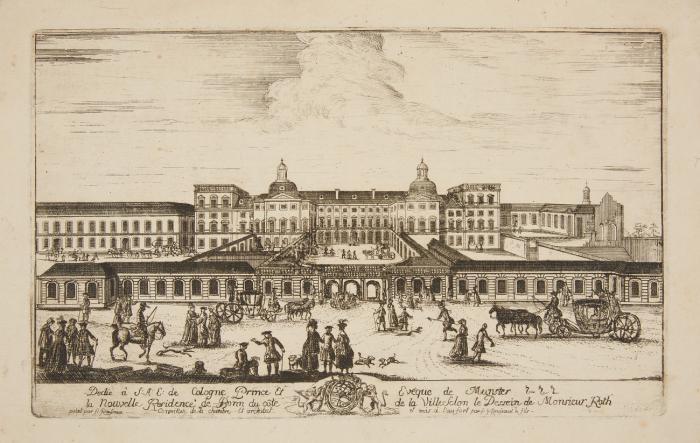 RESIDENZSCHLOSS IN BONN. 3 Radierungen.

La Nouvelle Residence de Bonn du côte de la Ville Selon le Dessein de Monsieur Rath. Das Schloss von der Stadtseite. / La Nouvelle Residence de Bonn de S.A.E.E. de Cologne du Cotté des Recolects &&&. Seitenansicht des Schlosses / La Nouvelle Residence de Bonn de Côte du jardin de S:A:E: de Cologne Prince Eveque de Munster. Das Schloss von der Gartenseite.
