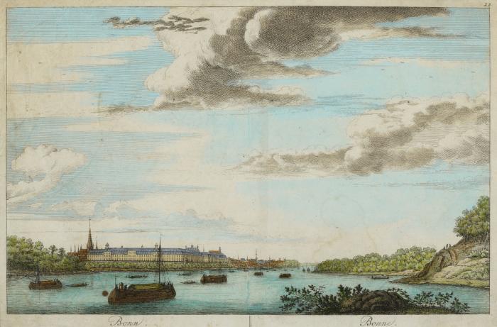 Ansicht von Bonn. Kolorierter Kupferstich b. Saakes, 1796.