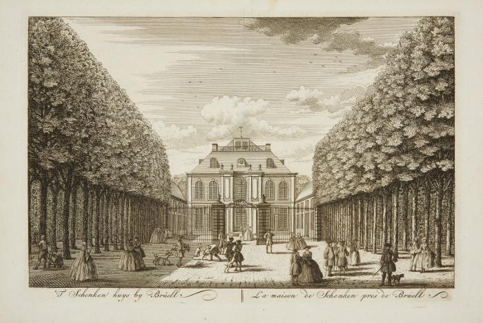 BRÜHL/BONN SCHLOSSANSICHTEN
'T Slot Valckenslust by Brüell, Brühl Schneckenhaus / De Residentie te Brüell van de Benschen Zyde aan te Sien, Schloss Augustusburg / 'T Schenken huys by Brüell, Jagdschloss Falkenlust / Bonn, Ansicht mit Bonner