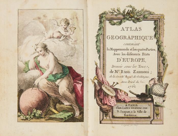Atlas géographique contenant la Mappemonde et les quatre Parties, avec les differents Etats d'Europe.