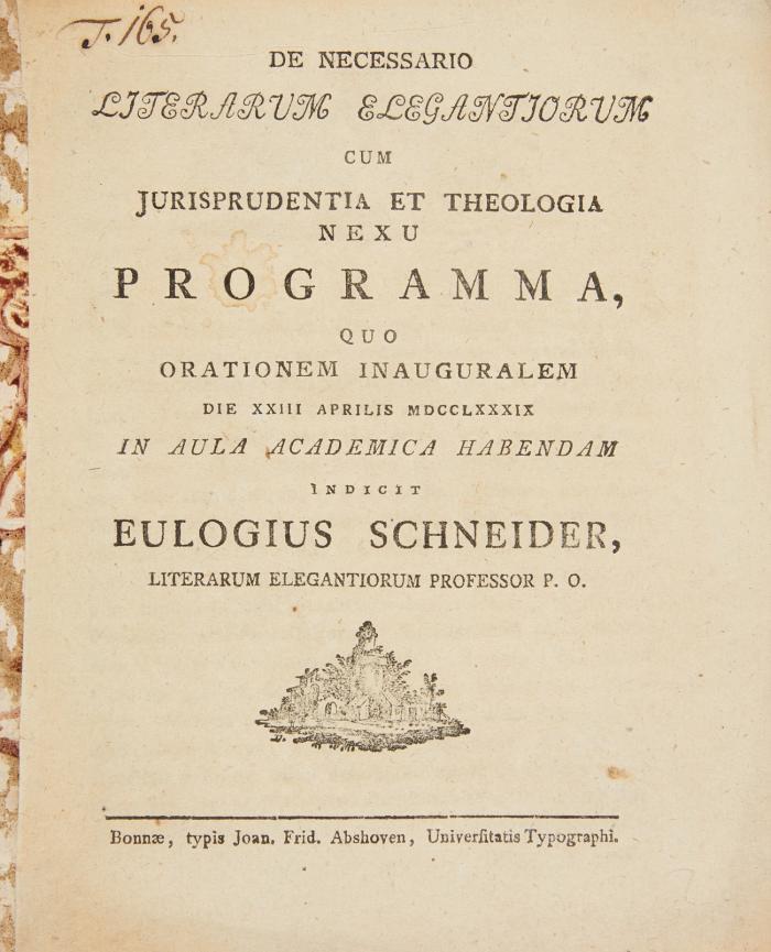 De necessario literarum elegantiorum cum jurisprudentia et theologia nexu programma, quo orationem inauguralem die XXIII Aprilis MDCCLXXXIX in Aula Academica habendam.