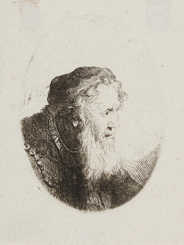 Bärtiger Greis mit Käppchen.