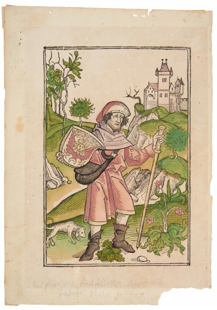 Johannes Gerson als Pilger mit Wanderstab.