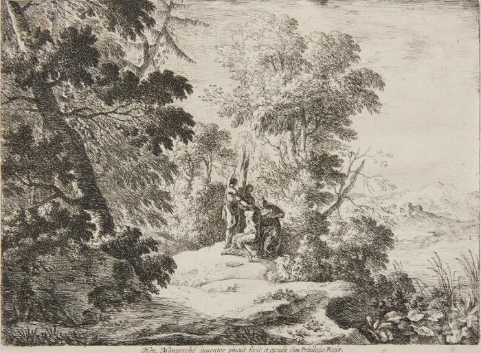 Tobias und der Engel / Die Marter des Marsyas / Landschaft mit zwei  Häusern und Ruinen.