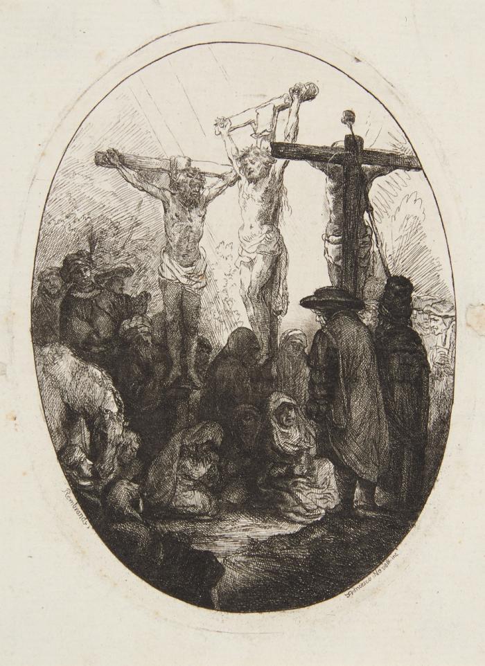 Christus am Kreuze zwischen den Schächern, ovale Platte.