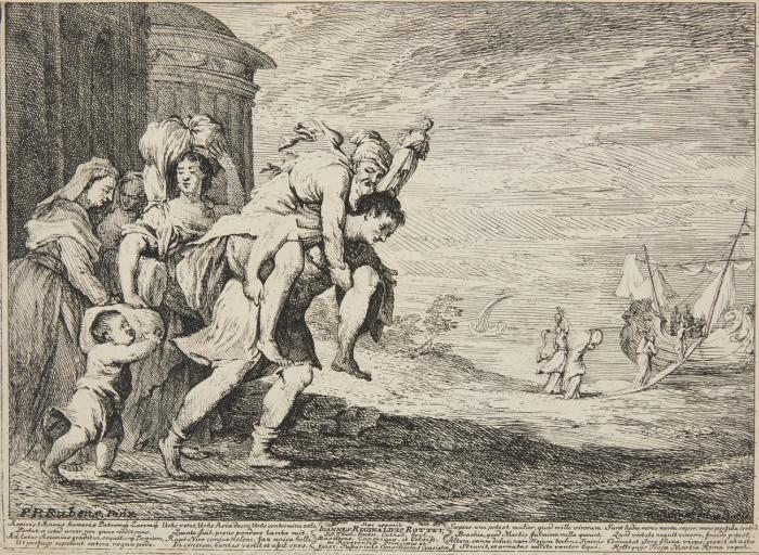 Äneas rettet Anchises aus dem brennenden Troja.