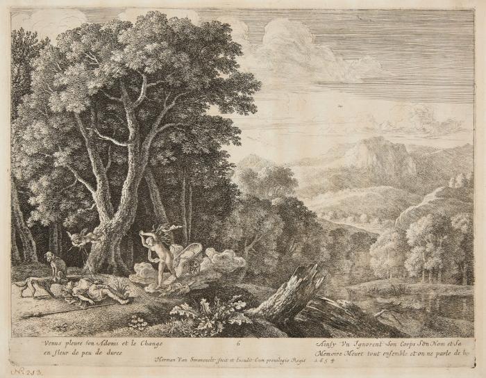 Venus entführt Adonis / Tod des Adonis / Klage der Venus über Adonis' Tod.