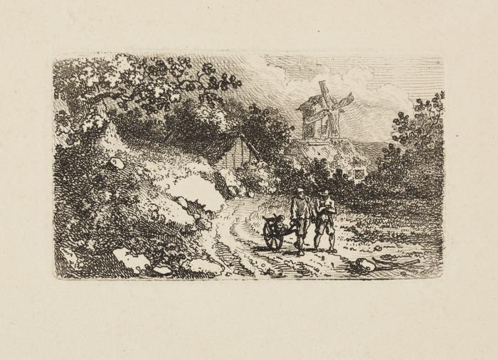 Strohgedecktes Gehöft unter Bäumen / Landschaft mit der Windmühle / Alter Mauerturm / Der Pavillon / Görlitz vor der Landeskrone.