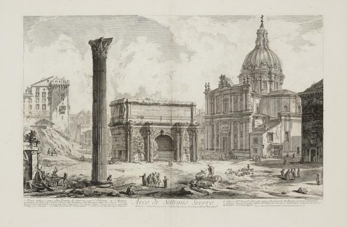 Arco di Settimio Severo. (Der Septimus Severus-Bogen und SS. Martina e Luca). 1759.