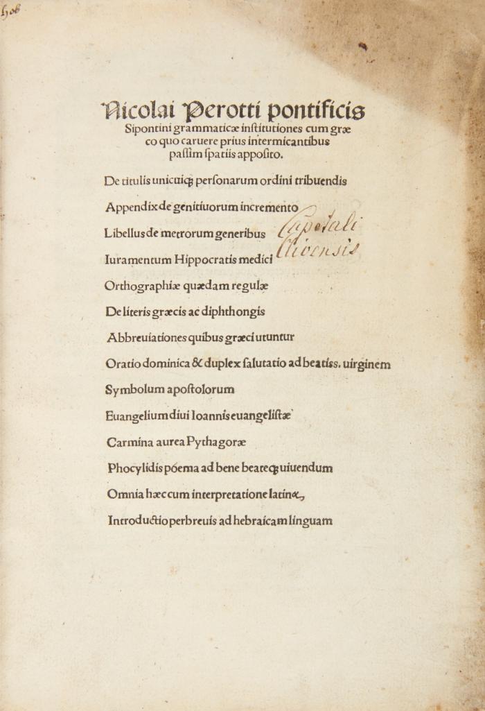 Grammaticae institutiones cum graeco quo caruere prius intermicantibus passim spatiis apposito.