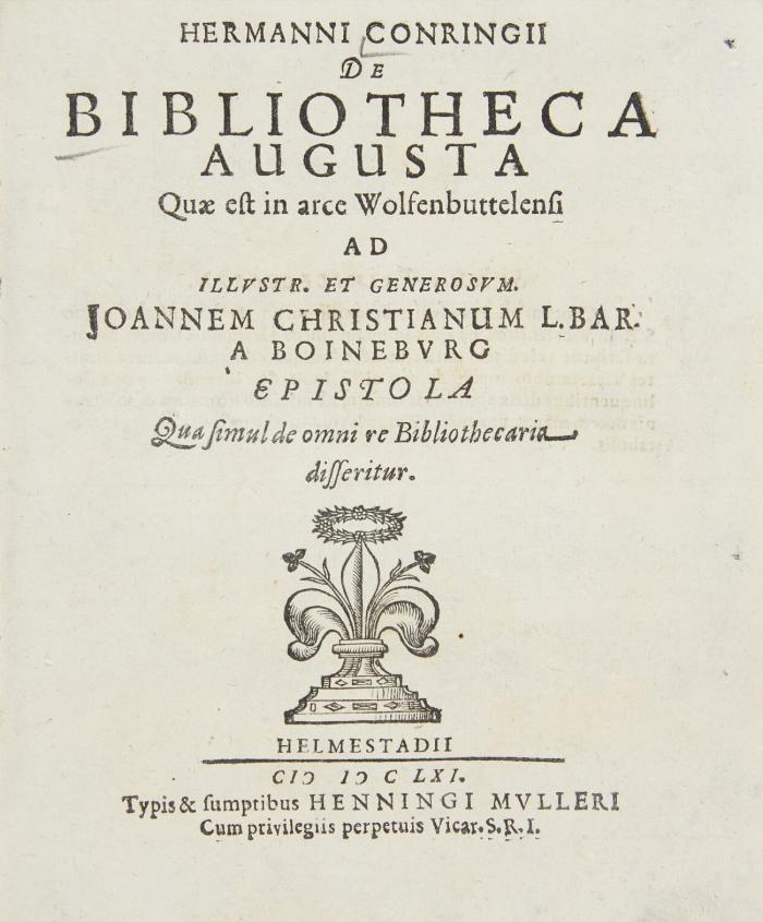 De Bibliotheca Augusta quae est in arce Wolfenbuttelensi.