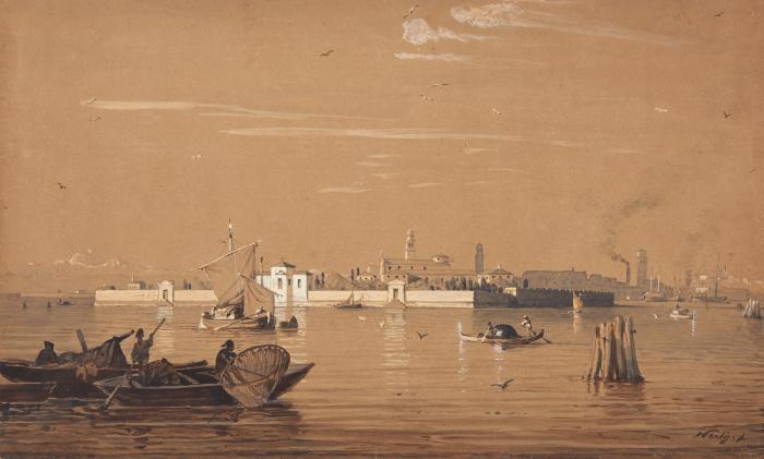 Venedig. Ansicht mit Booten auf dem Kanal.