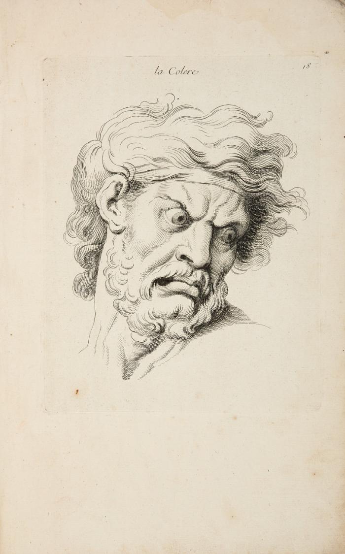 Expressions des passions de l'âme , représentées en plusieurs testes gravées d'après les dessins de feu Monsieur Le Brun Premier Peintre du Roy.