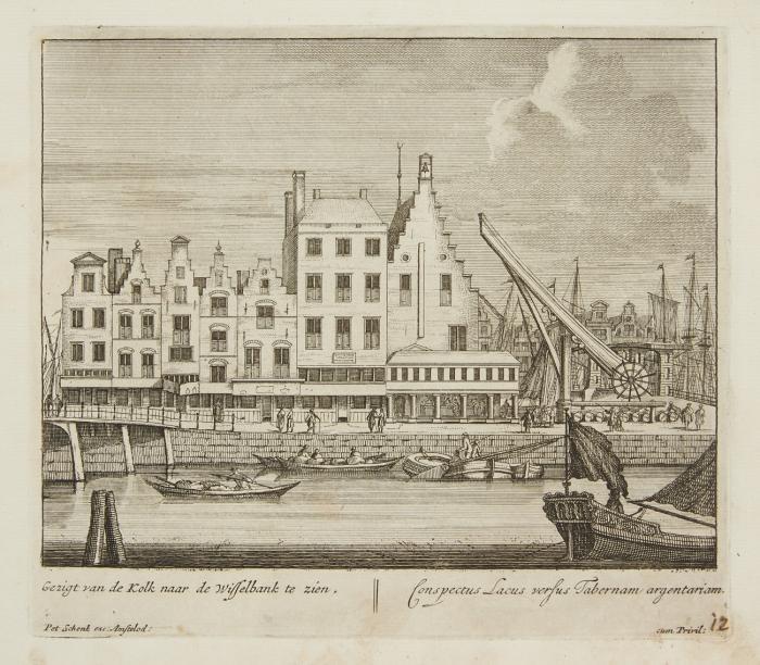 Views of Rotterdam. Album mit gest. Widmungsblatt und 15 (von 16; 1 kolor.) nn. Kupferstichen mit niederländisch/lateinischer Bildunterschrift von Pieter Schenk.