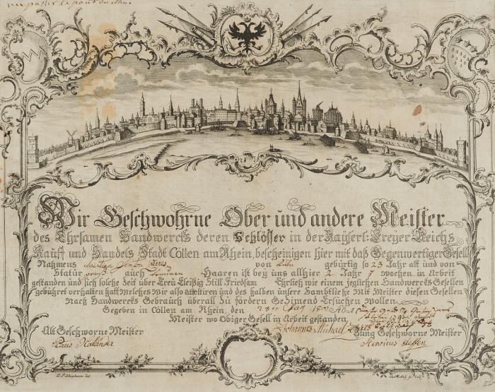 Köln. – Gesamtansicht von Deutz aus. Handwerkskundschaft der Schlösser, 1802.