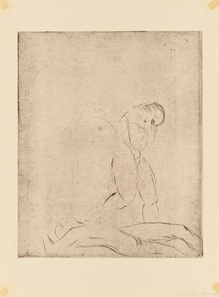 LIEGENDER MANN, STEHENDE FRAU, SKIZZE 1914
