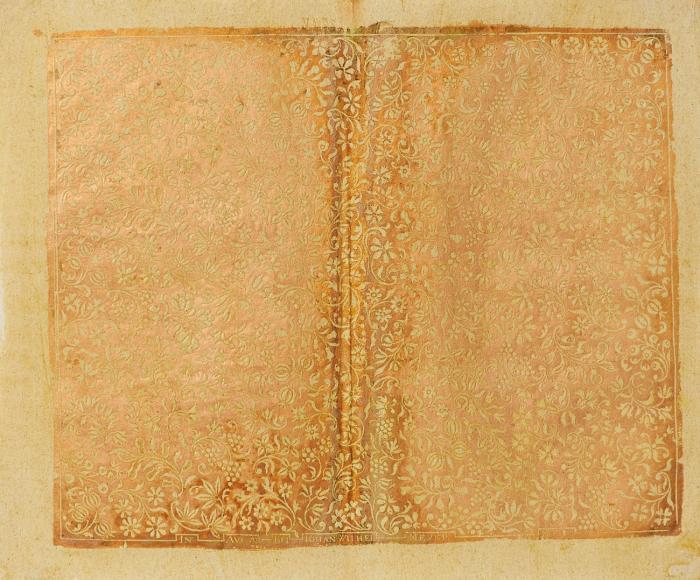 Buntpapier/Brokatpapier. Blumen- und Traubenranken, mit Granatäpfeln.